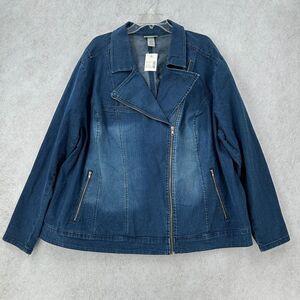 Catherines Jean Jacket Womens 3X Blue Denim Moto Full Zip Blue Stretch Denim